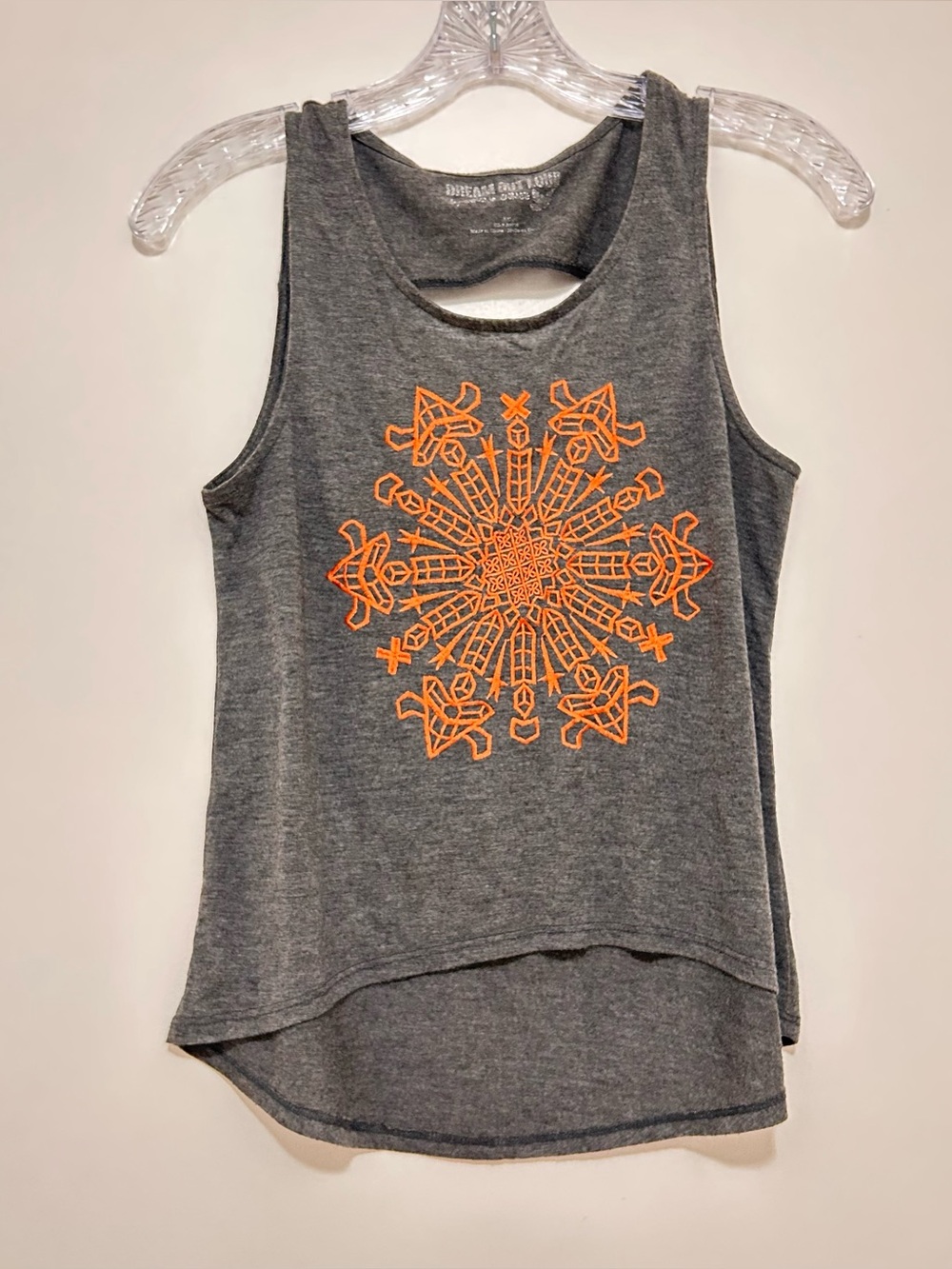 Selena Gomez Dream Out Loud Gray Graphic Tank Top Cutout Back Small